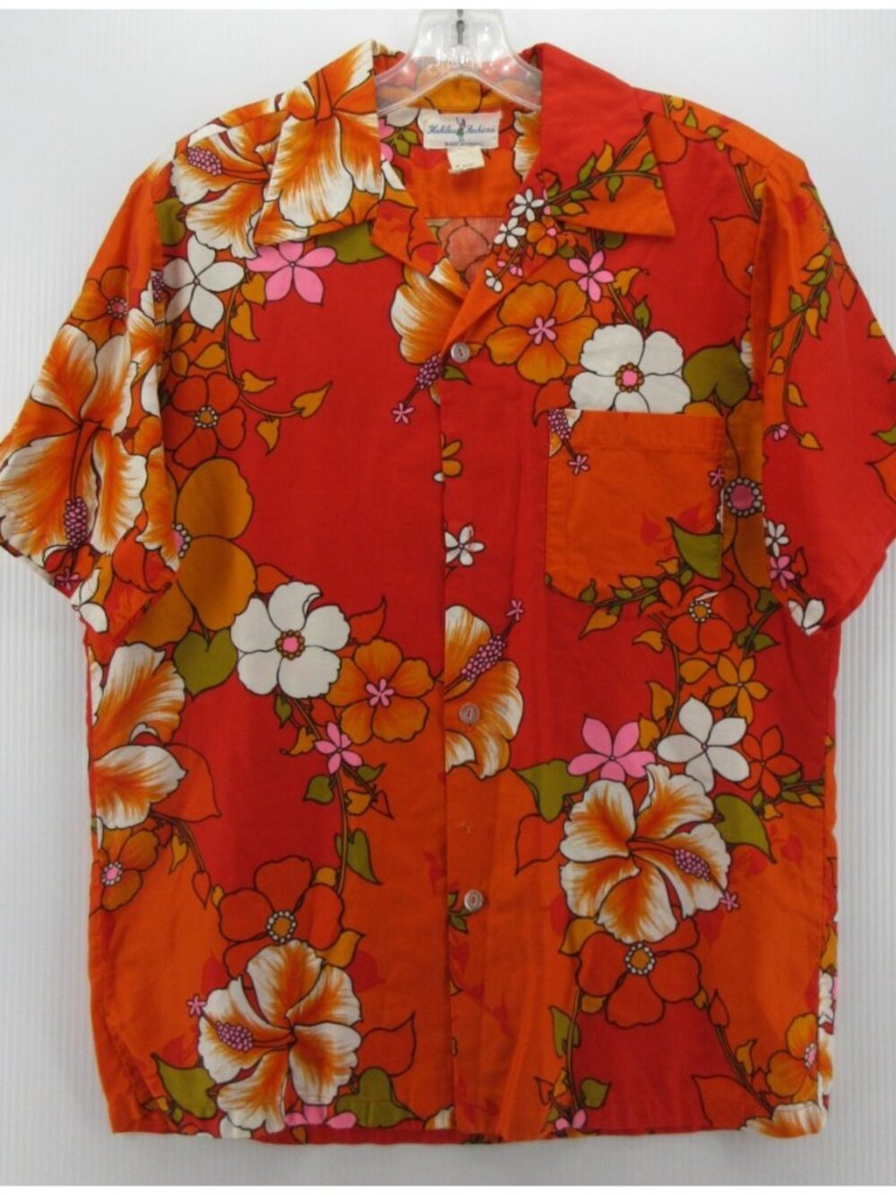 VINTAGE Hukilau Fashions Shirt Medium Hawaiian Loop Collar Camp Floral *
